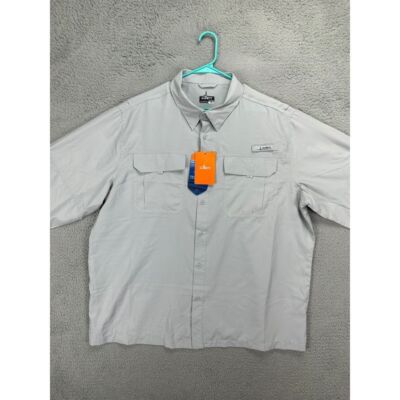 Habit Shirt Mens 2XL Grey Crayfish Creek River Logo Vented Button Up Fishing NEW