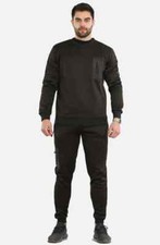 Mens Plain Tracksuit SWEATSHIRT Top Pullover Track suit Set Top 2pcs S - XL