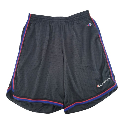 Champion schwarze Mesh-Sportshorts rot blauer Besatz elastischer Bund Größe Large