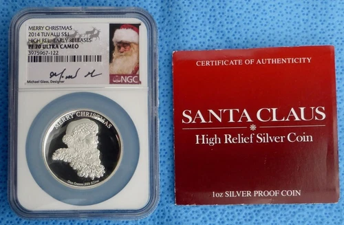 2014 NGC PF70 U-Cam Santa Claus 1oz .999 Silver Tuvalu $1, Michael Glass, #1111