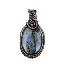 Labradorite Wire Wrapped Pendant Handcrafted Copper Dailywear Jewelry 2.36"