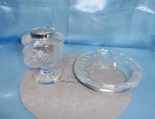 Lalique Lion Head Crystal Ashtray & Lion Head Lighter France Signed 2 Piece Set