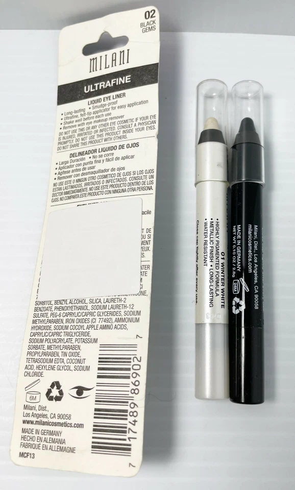 MILANI Ultrafine Liquid Eyeliner Black Gems + SHADOW EYEZ Pencil- White, Black - Image 3 of 3
