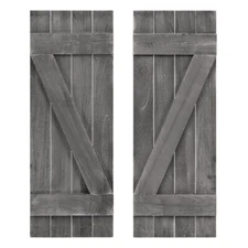 2 Pcs Farmhouse Paulownia Wood Window Shutter Set 36" x 13" Wall Mounted Design