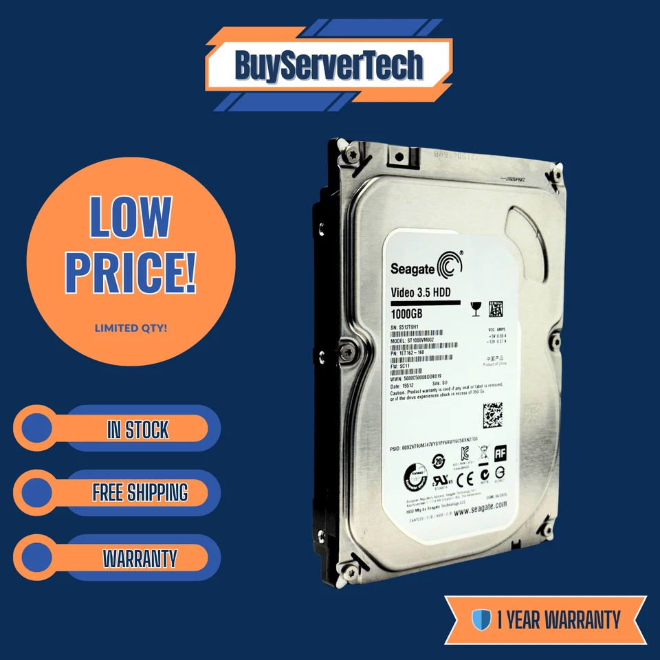 Seagate ST1000VM002 1TB 5900RPM 3.5" SATA 6Gb/s HDD | PC DVR CCTV | 0 Hours | 1Y - Image 3 of 4