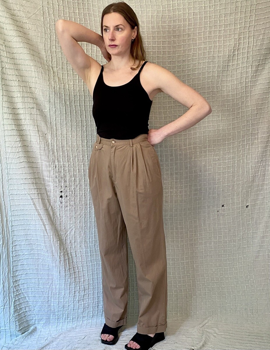 Vintage 90s Brown Khaki Pleated Front Trousers Polo Sport