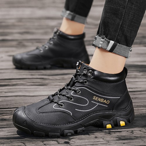 Genuine Leather Winter Men's Shoes Fur Snow Boots Outdoor Hiking Ankle Sneakers - Picture 16 of 66
