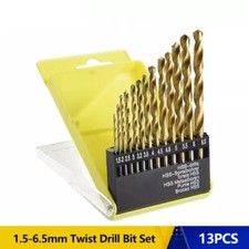 13Pcs HSS Titanium Coated Twist Drill Bit Set 1.5-6.5mm Hex Shank For wood Metal