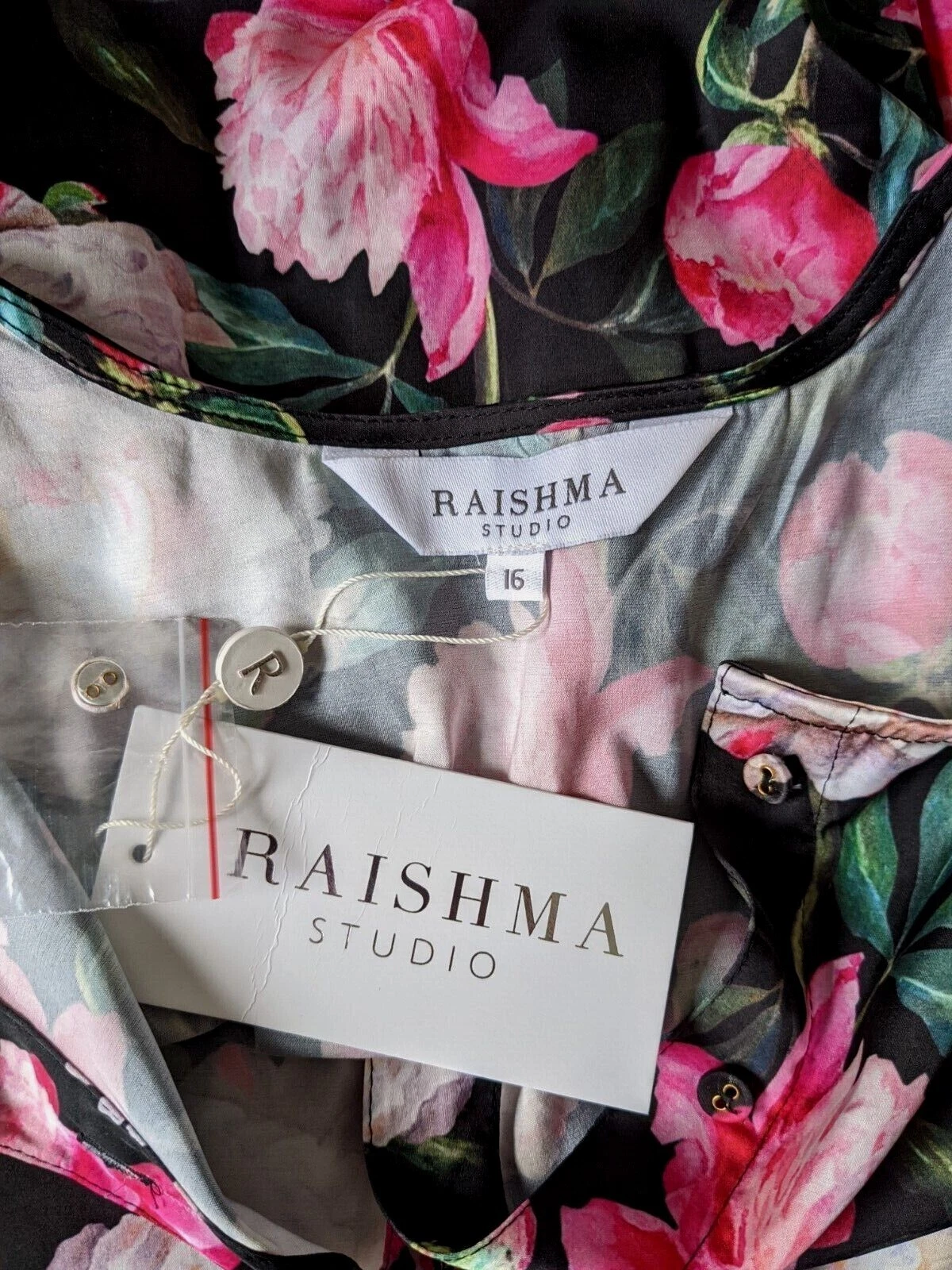 VALENTINO Abito donna RAISHMA VALENTINA nero floreale bottoni davanti cintura occasione taglia 16