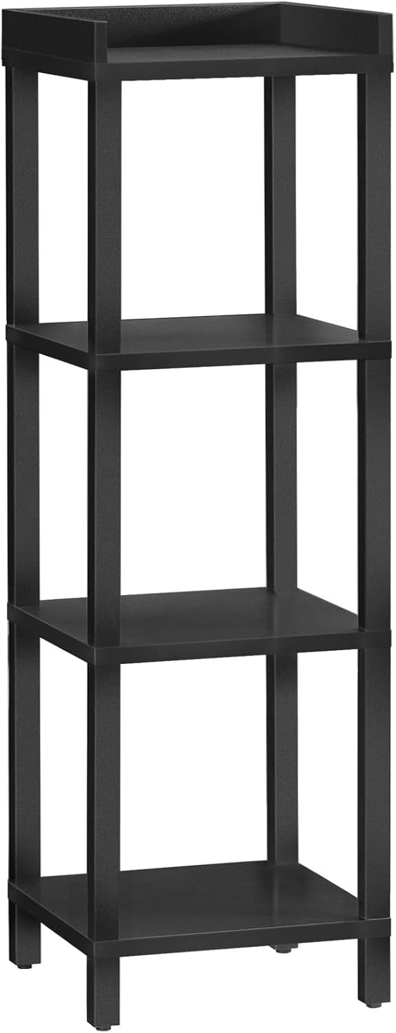 Small Bookcase, Industrial Style Bookshelf for Narrow Spaces, 4-Tier Square Book