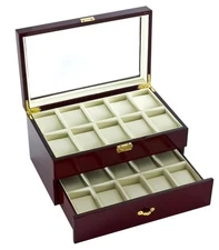 Diplomat Twenty Watch Case With Cream Leatherette Interior & Locking Lid Cherry