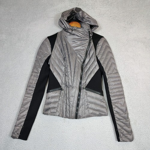 Blanc Noir Puffer Jacket donna XS grigio piumino asimmetrico zip con cappuccio