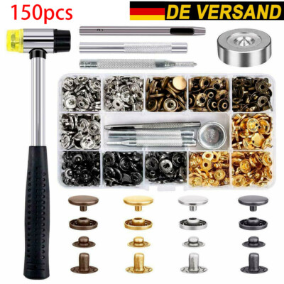 150 stk Druckknopf Zange Druckknöpfe Nähfrei Buttons Werkzeug 6 Farben Ring DIY