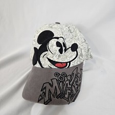 Mickey Mouse Hat Disney Parks Adult Strapback White Gray Baseball Cap Graffiti