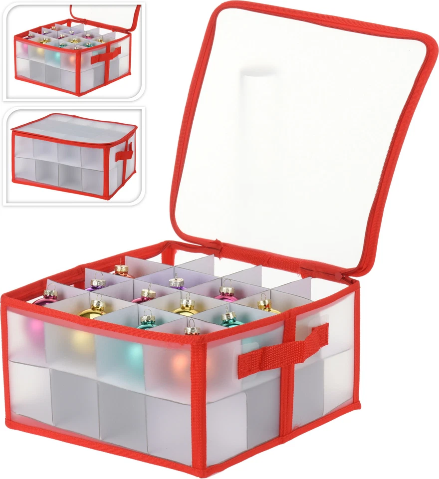 HOLLY JOLLY CHRISTMAS COLLECTION Christmas Tree Decorations Baubles Storage Box with Dividers Holds 32 Baubles
