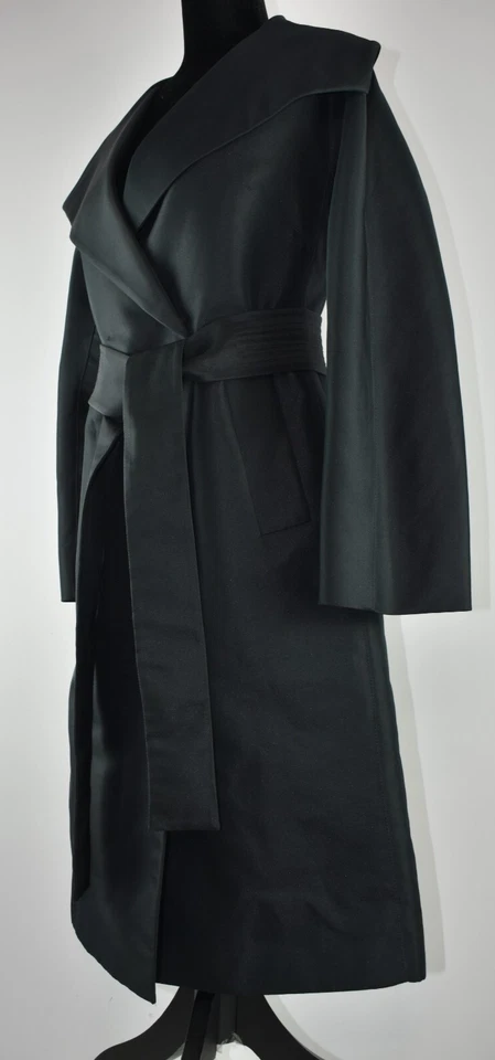 Gabardina Adolfo Dominguez Costura Talla 36 Negra Longitud Media Chaqueta Cinturón Bolsillos Foto 3 de 4