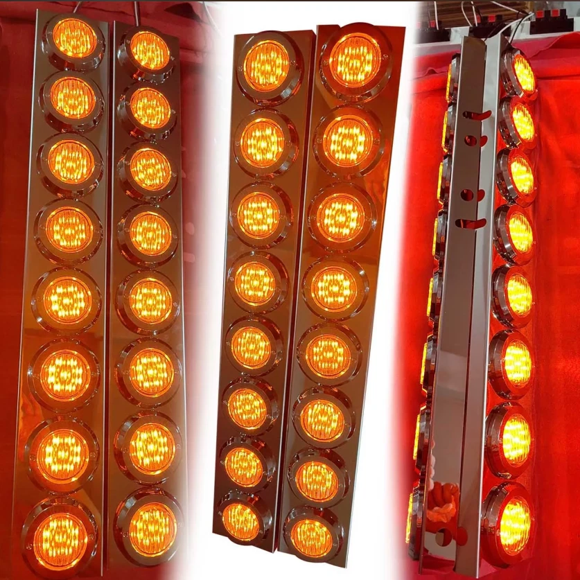 Front Air Cleaner Kit w/16 Flat Amber LED Lights & Bezels - Clear Lens Peterbilt