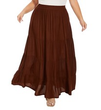 BeautyBatik Brown Women BOHO Gypsy Long Maxi Tiered Peasant Skirt 3X 22