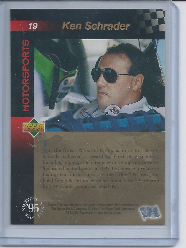 1995 Upper Deck Motorsports Gold Signature # 19 Ken Schrader Nascar Racing Card - Image 2 of 2