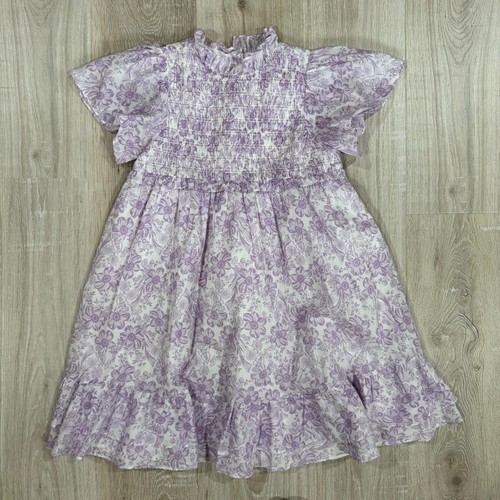 Janie And Jack The Chelsea Dress Girl's 12 Pixie Purple Floral Smocked Ruffled - Picture 2 of 9