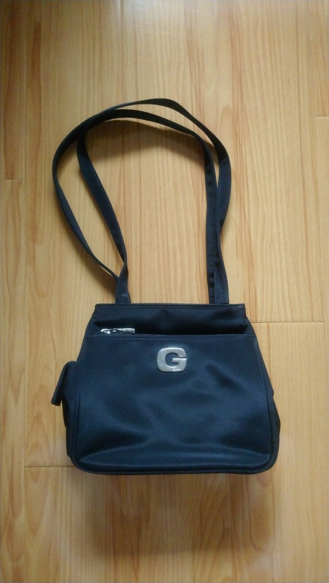 Gaz Black Nylon Silver Logo Shoulder Tote Bag Handbag Zip