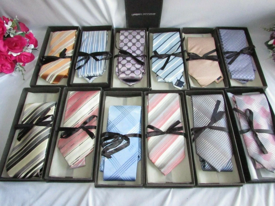 LOTE VINTAGE DE 12 CORBATAS DE CUELLO 100% SEDA ACENTO URBANO EN CAJAS ORIGINALES Foto 2 de 4