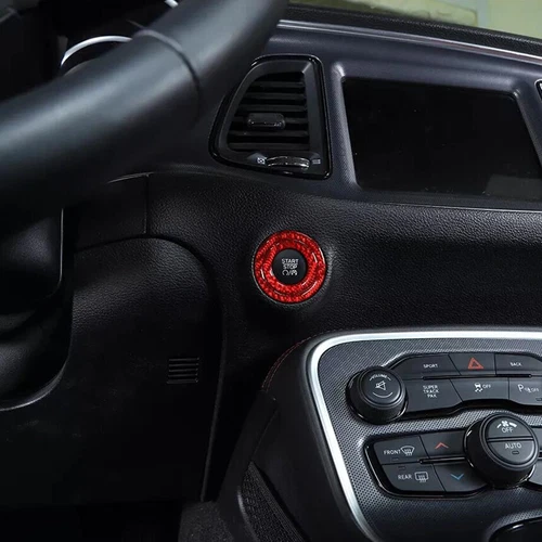 For 15-23 Chrysler 300 Red Carbon Engine Start Stop Push Button Cover Ring Trim - Foto 4 di 9