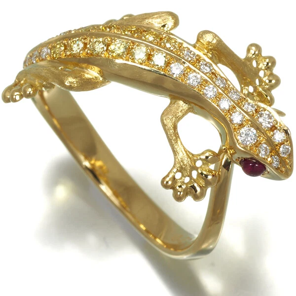 Auth KANAZAWA AYANO AK Collection Ring Diamond Ruby Lizard US6 6.25 18K YG