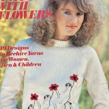 Vtg 80s Patons 240 19 Designs Knit it with Flowers Women Men Children Knitting