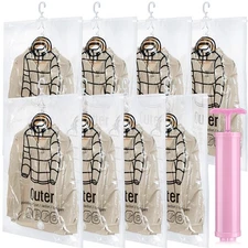8 Pcs Reusable Hanging Vacuum Storage Bags for Clothes Hanging Compressible S...