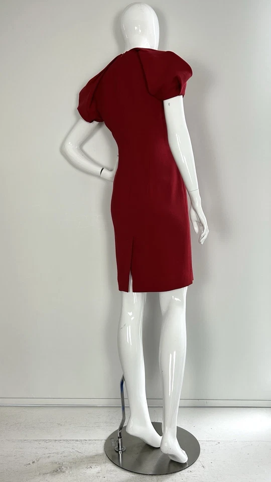 Vestido Alexander McQueen granate 100% lana crepé con manga origami. Talla 42IT Foto 3 de 4