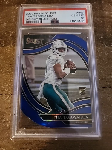 2020 Panini Select - Field Level Tua Tagovailoa #345 Blue Prizm Die-Cut(RC)PSA10