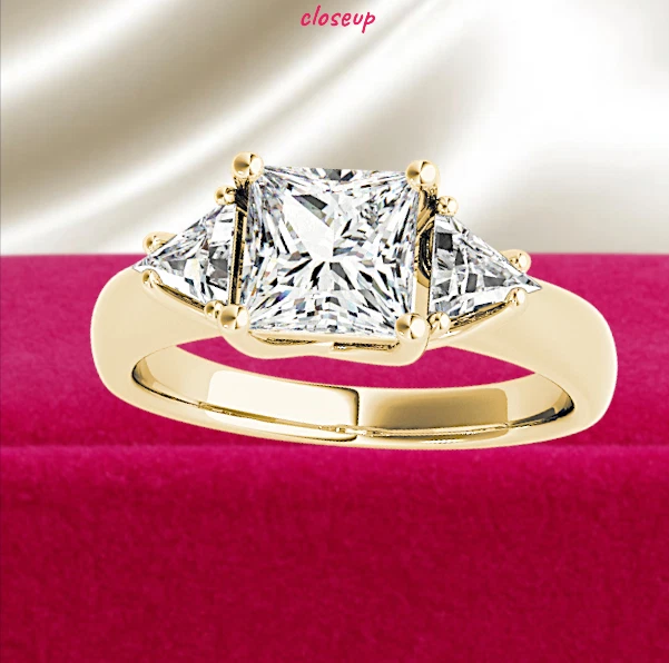 Anillo de boda de diamantes cultivados en laboratorio con certificación IGI de oro amarillo de 18 quilates corte princesa de 2,00 quilates Foto 3 de 4