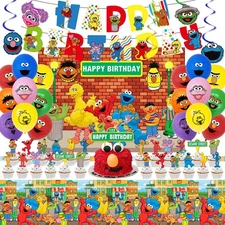 Sesame Friends Street Birthday Party Supplies, Party Decorations Set Include ...