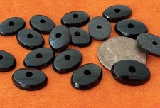 Vintage 10 x 13mm Flat Back Black Glass One Hole Cushion Cabs 16