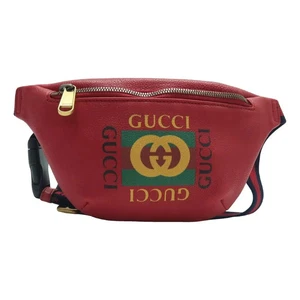 Sac ceinture en cuir rouge imprimé Gucci 493 031325