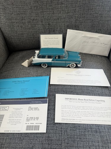1956 Chevrolet Nomad Wagon Franklin Mint 1/24 Diecast Blue B4 Paperwork Include