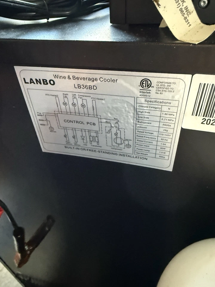 Refrigerador de vino LANBO 24 pulgadas Bebida y vino doble zona 18 botellas 55 latas Foto 4 de 4