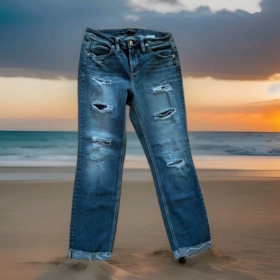 Silver Jeans Women's Skinny Ripped Capri Beau Western Glove Works 27x28.5