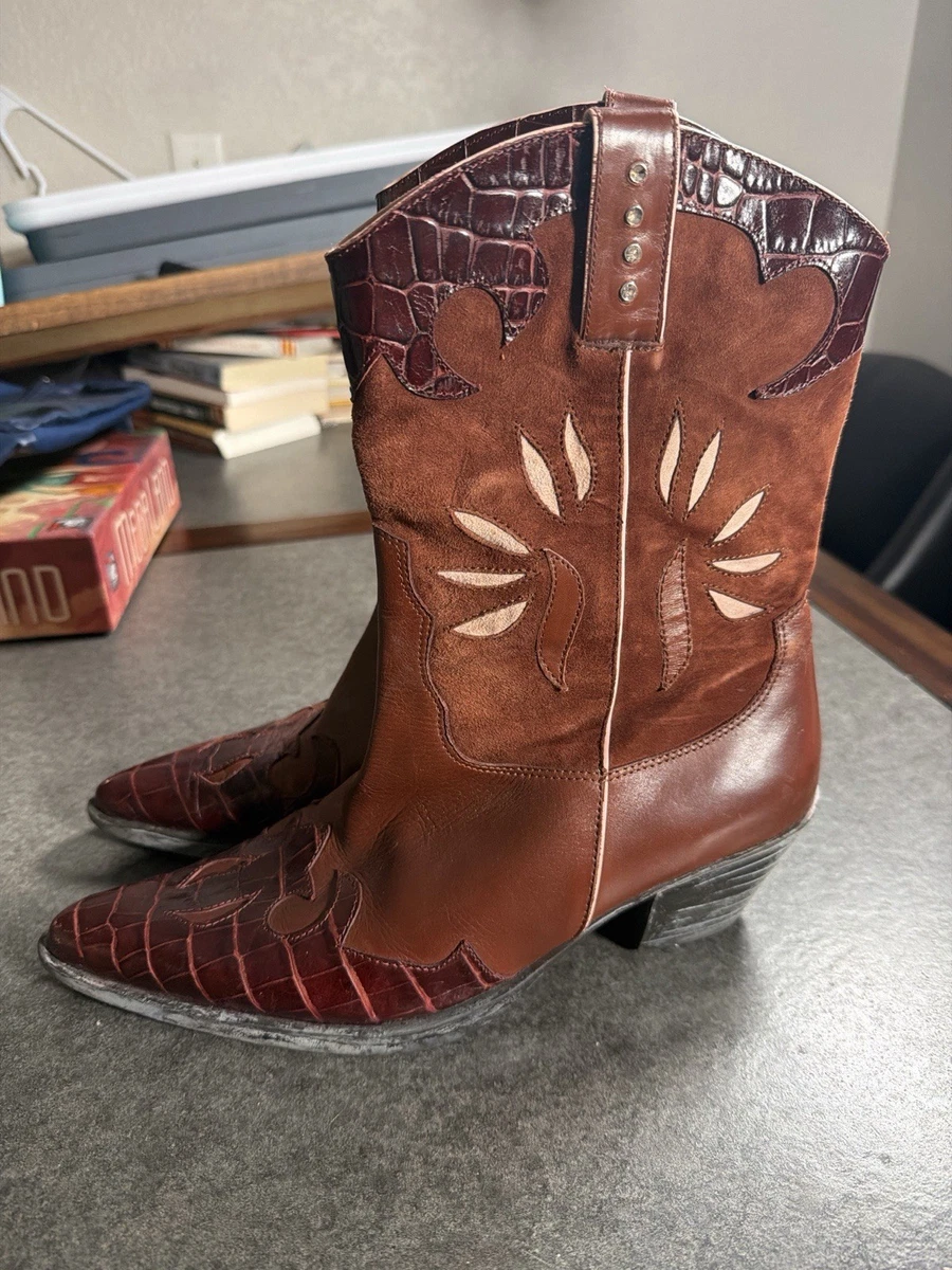VANELI Brown Suede Double Zipper Stacked Heel Bootie Boots - Sz 7.5