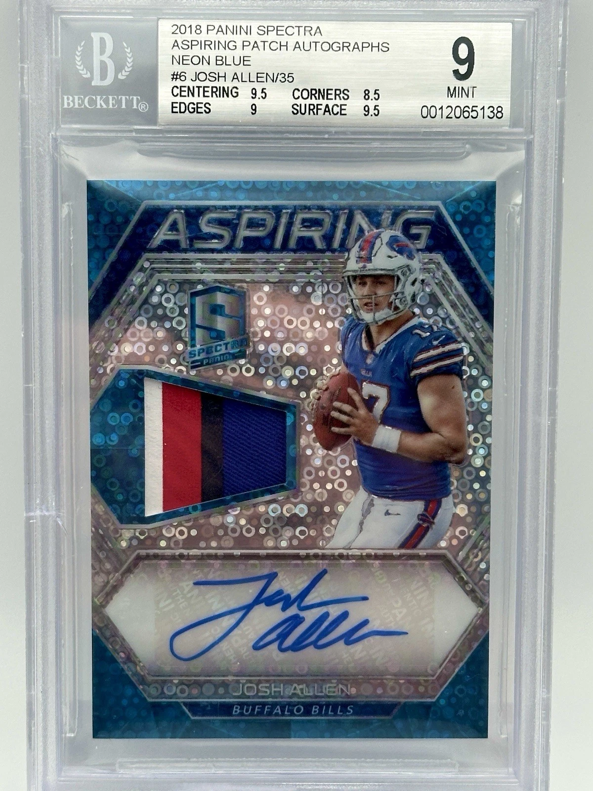 Josh Allen Panini Spectra Aspiring Patch Autograph #APAJA Neon Blue