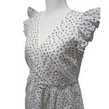 White Eyelet Floral Ruffle Sleeve Surplice Fit Flare Cottage Boho Dress LOFT 4