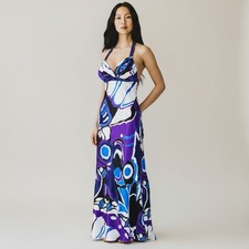 Vtg Y2K Purple White Beaded Dress Sz 4 Gown Maxi Cocktail Party Holiday NYE