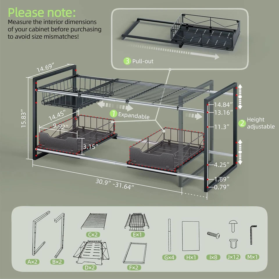 水槽下收纳器和存储,厨房橱柜收纳盒,水槽下2层 — 第 3/4 张图片