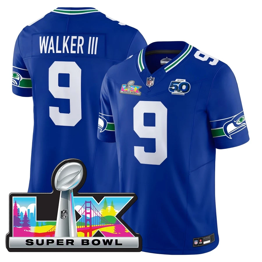 Seahawkss Men's #9 Kenneth Walker III 50th /Super Bowl LX Patch Game Jersey