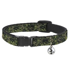 Cat Collar Breakaway with Bell Camo Olive/Black Skull Yard2 NARROW Fits 8.5-12"