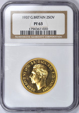 1937 GREAT BRITAIN 2 SOVEREIGN GEORGE VI PF63 CHOICE PROOF GOLD