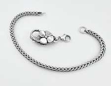 Trollbeads LAA 925 Sterling Silver Foxtail Charm Bracelet w/Flower Lock, 7.5"