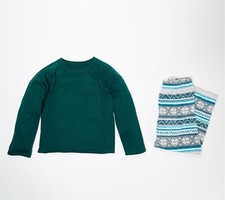 Cuddl Duds Childrens Fleecewear Pajama Set-Green Fair Isle-Large 10/12-A460463