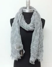 New Soft Knit Long Scarf Wrap Shawl w/frayed edge Cozy Silver Gray UNISEX